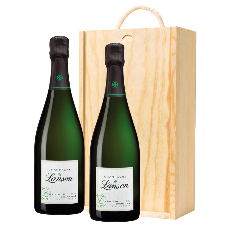 Lanson Green Label Organic Champagne 75cl Two Bottle Wooden Gift Boxed (2x75cl)